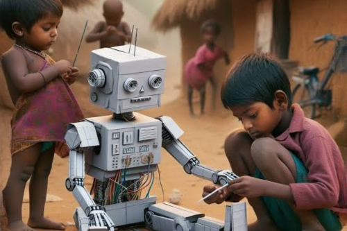 child with robot